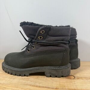 Timberland Boots Toddlers 8 Black Leather Faux Fur Fold Down 43860 Winter Snow